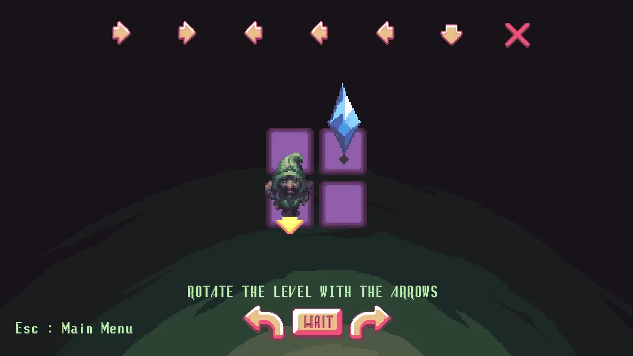 First level of NecroTwiser, 4 tiles arranged in a grid. The player must rotate the grid to reach the diamond tile.