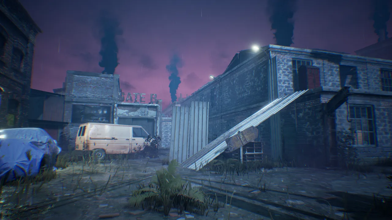 Signposted ramp arched against a building, leading up to the 2nd floor.